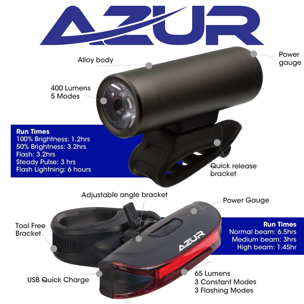 Azur Mars 400/65 Lumens USB Rechargeable Light Set