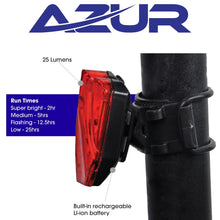 Load image into Gallery viewer, Azur Shield 25 Lumens USB Rear Tail Light
